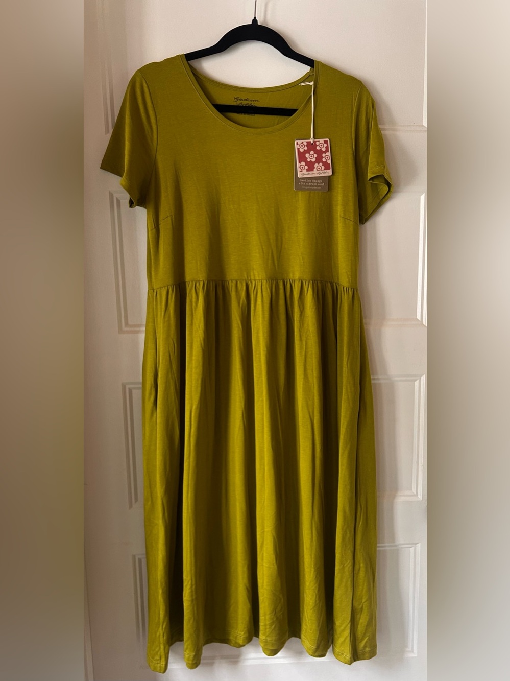 Gudrun Sjödén NWT Size M Green Organic Cotton Modal Babydoll Midi Maxi Dress
